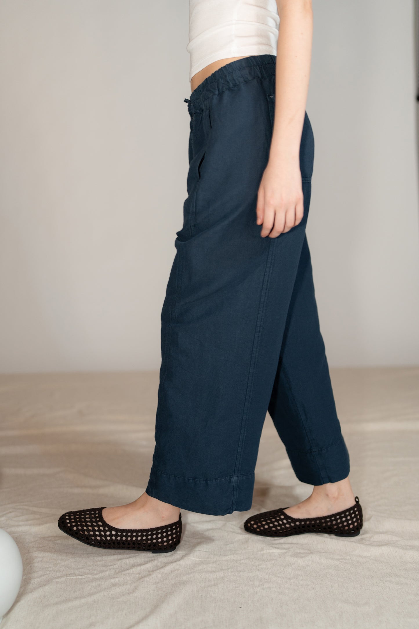 Pantaloni Levante in canapa cotone con elastico in vita e coulisse - blu Navy