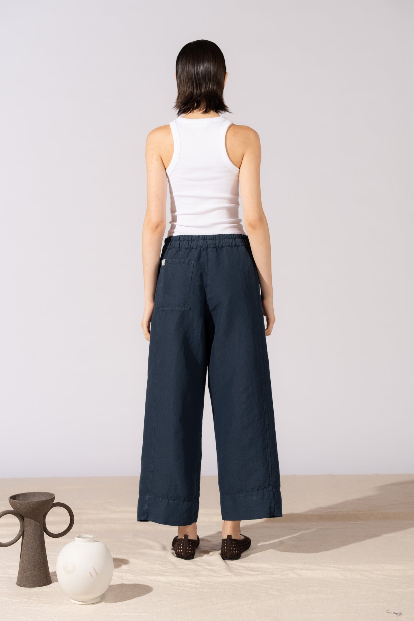 Pantaloni Levante in canapa cotone con elastico in vita e coulisse - blu Navy