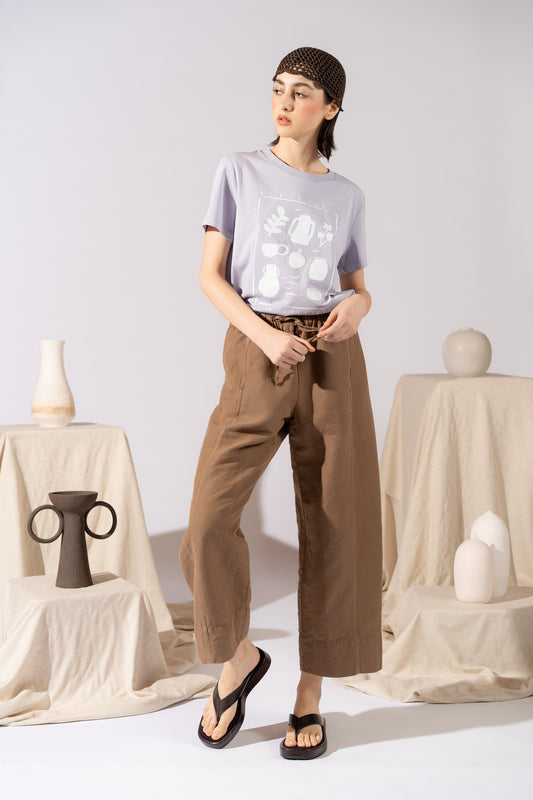 Pantaloni Levante in canapa cotone con elastico in vita e coulisse - Marrone