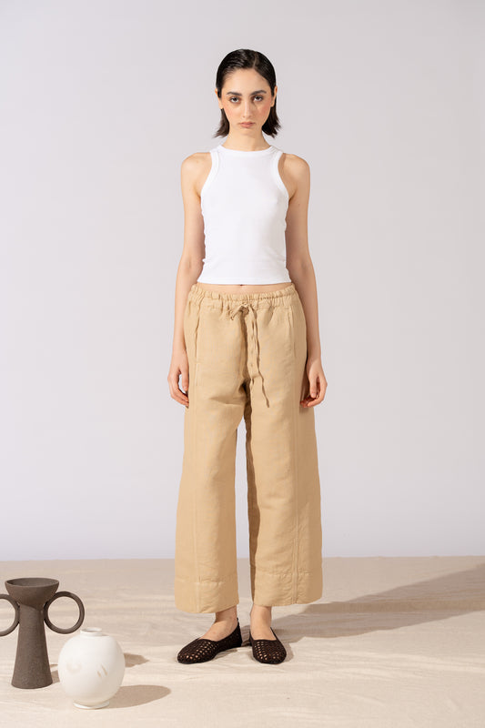 Pantaloni Levante in canapa cotone con elastico in vita e coulisse - Miele