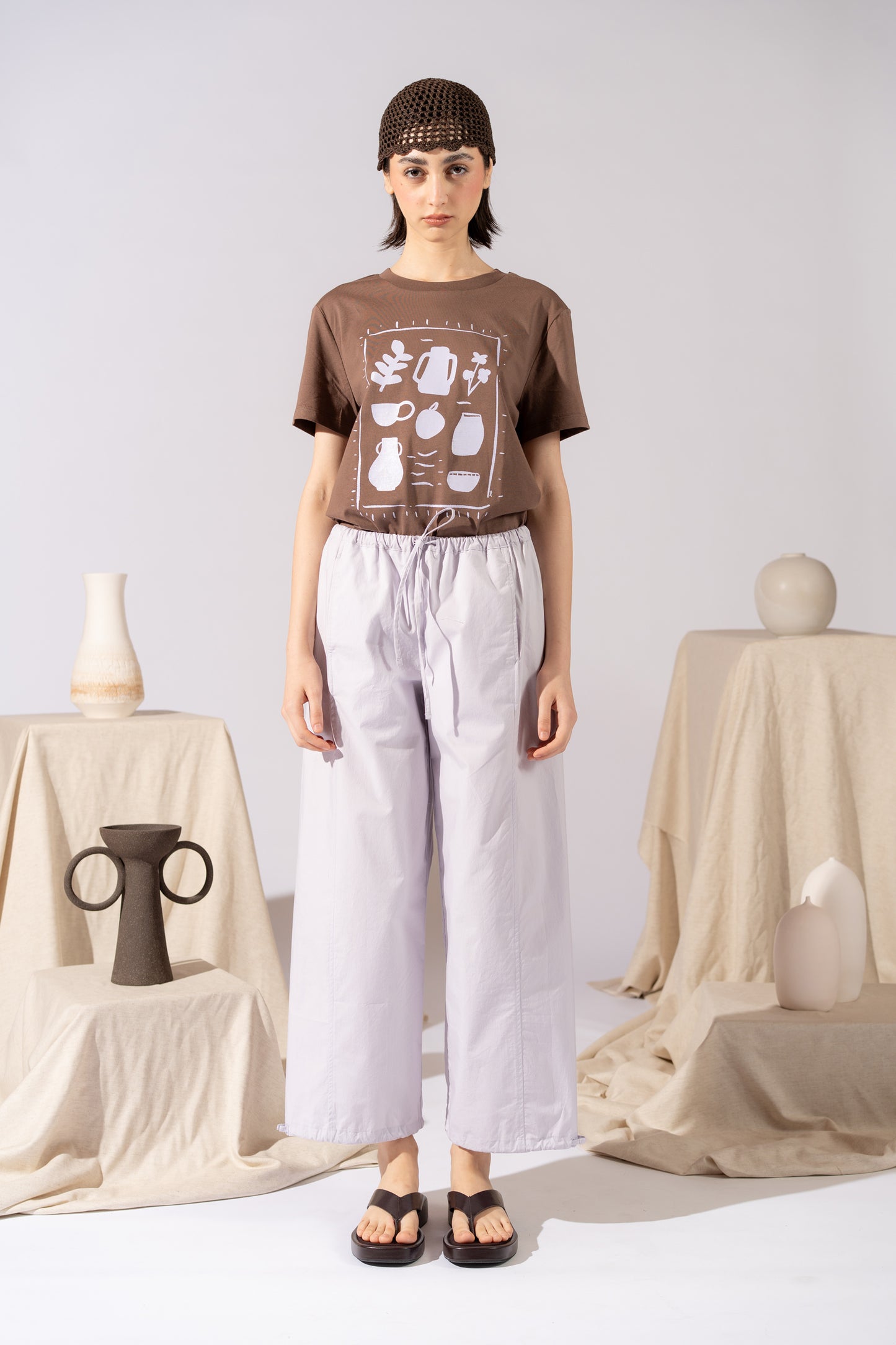 Pantaloni Jasmine in cotone con elastico in vita e coulisse alla caviglia - Lilla
