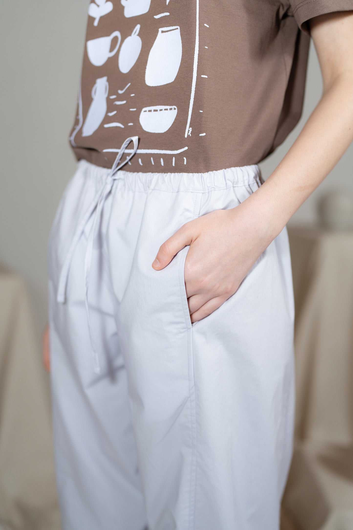 Pantaloni Jasmine in cotone con elastico in vita e coulisse alla caviglia - Lilla