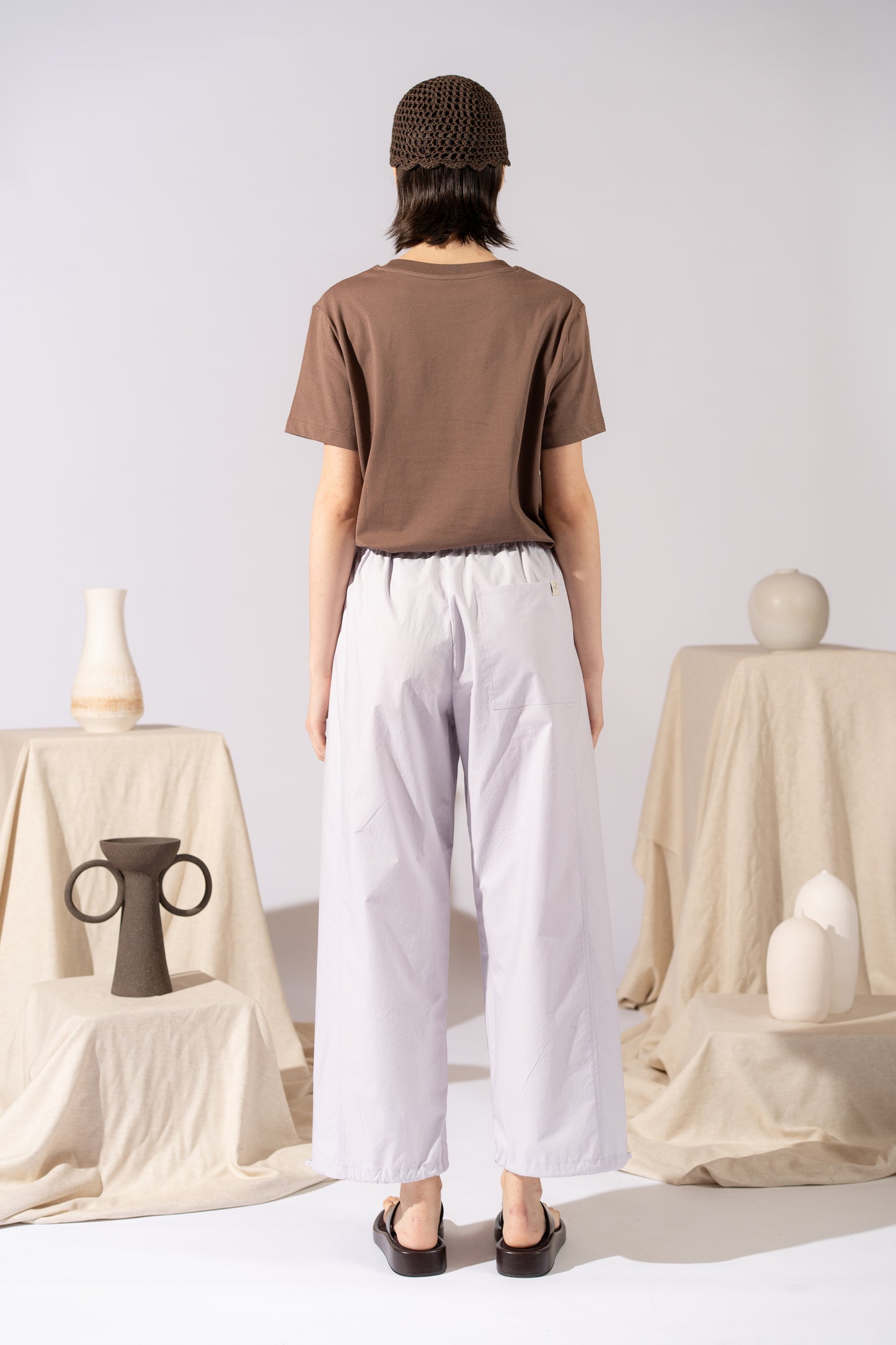 Pantaloni Jasmine in cotone con elastico in vita e coulisse alla caviglia - Lilla