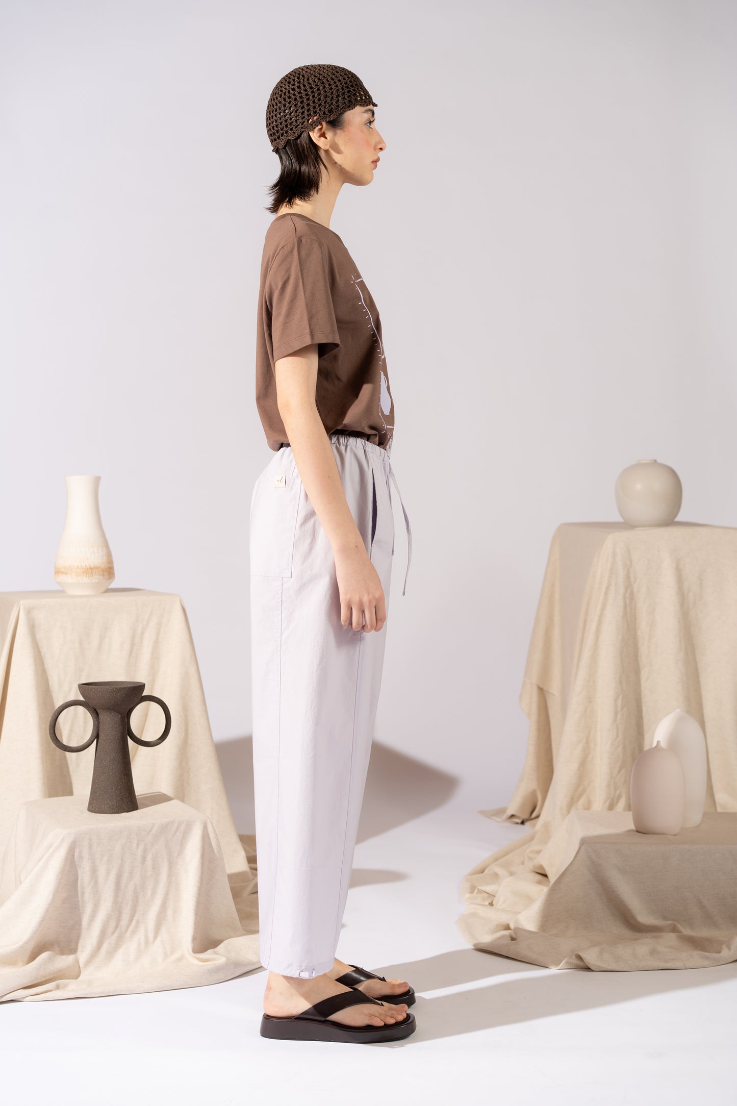Pantaloni Jasmine in cotone con elastico in vita e coulisse alla caviglia - Lilla