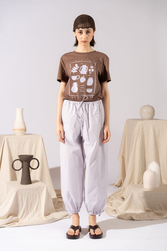 Pantaloni Jasmine in cotone con elastico in vita e coulisse alla caviglia - Lilla