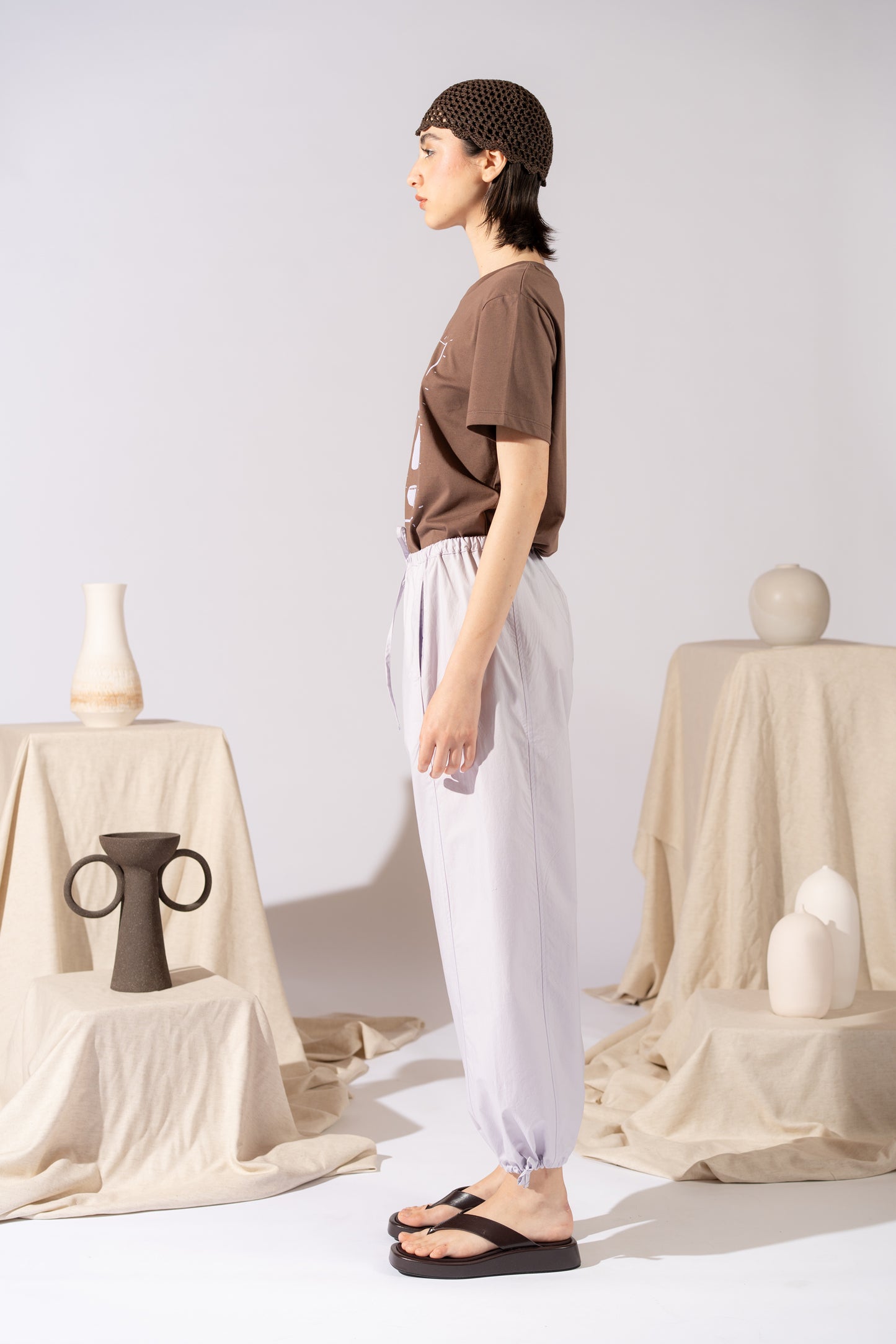 Pantaloni Jasmine in cotone con elastico in vita e coulisse alla caviglia - Lilla