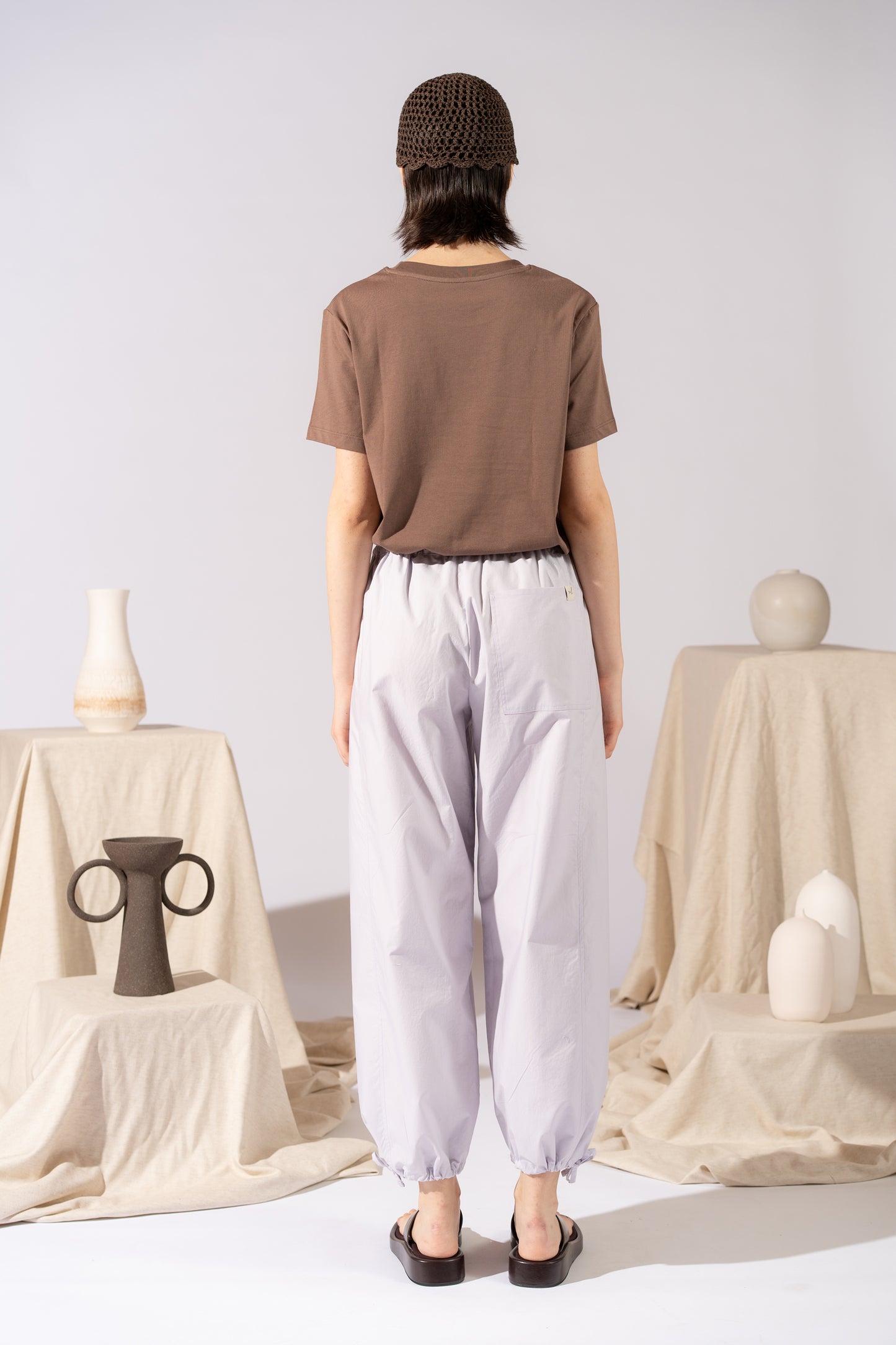 Pantaloni Jasmine in cotone con elastico in vita e coulisse alla caviglia - Lilla