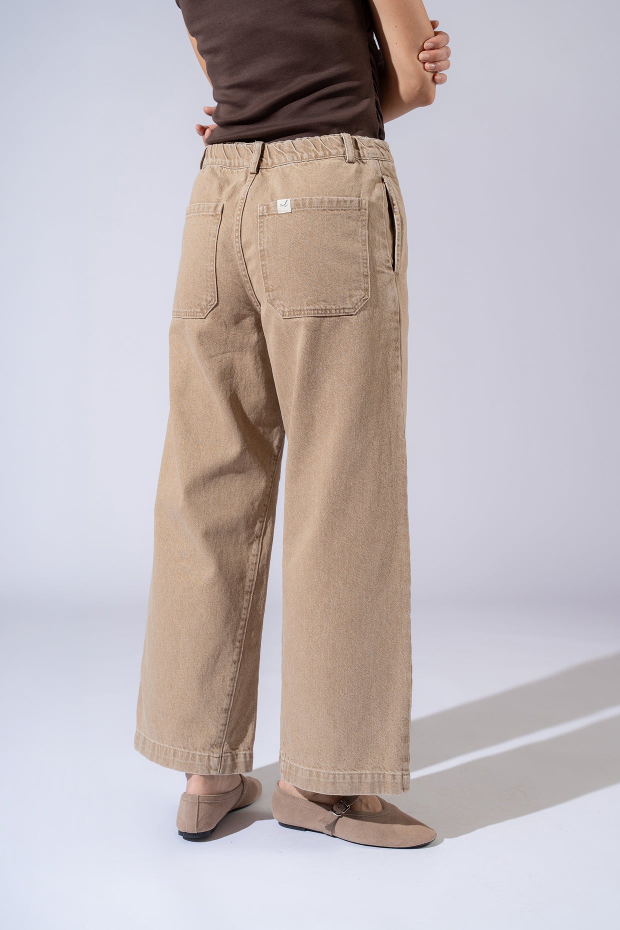 Jeans Petra in cotone con elastico in vita - Beige Duna washed