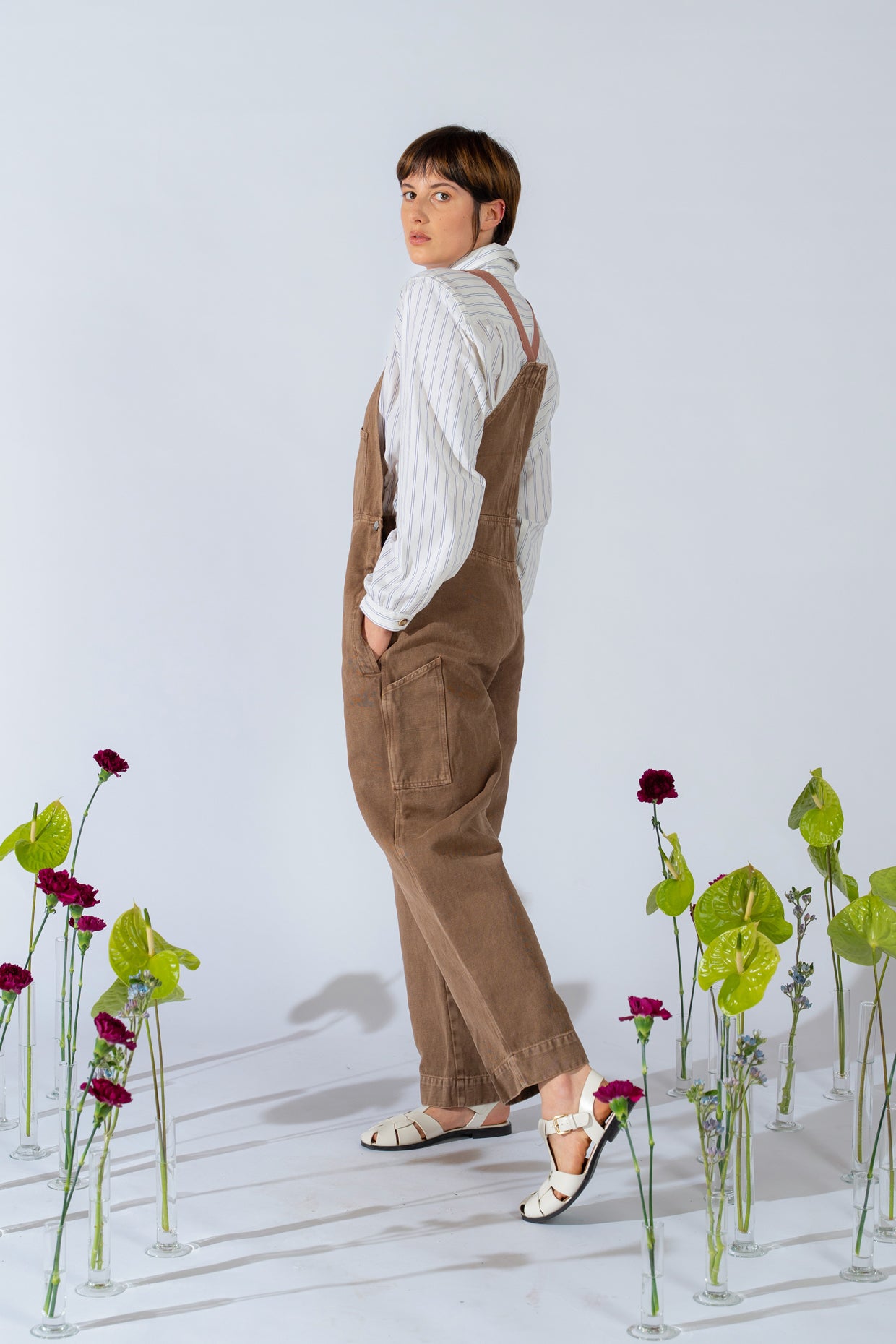 Salopette Apollo donna in denim di Canapa - Marrone Old