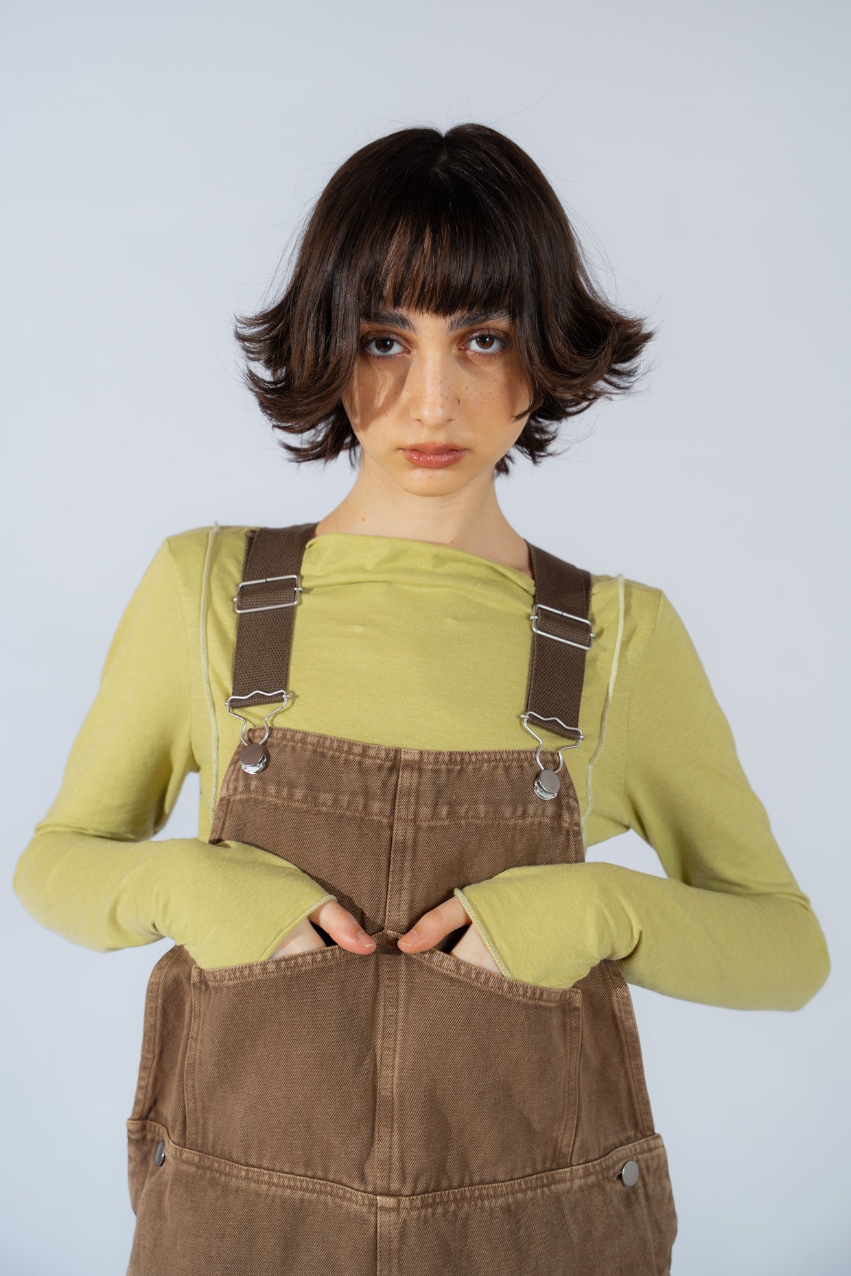 Salopette Apollo donna in denim di Canapa - Marrone Old