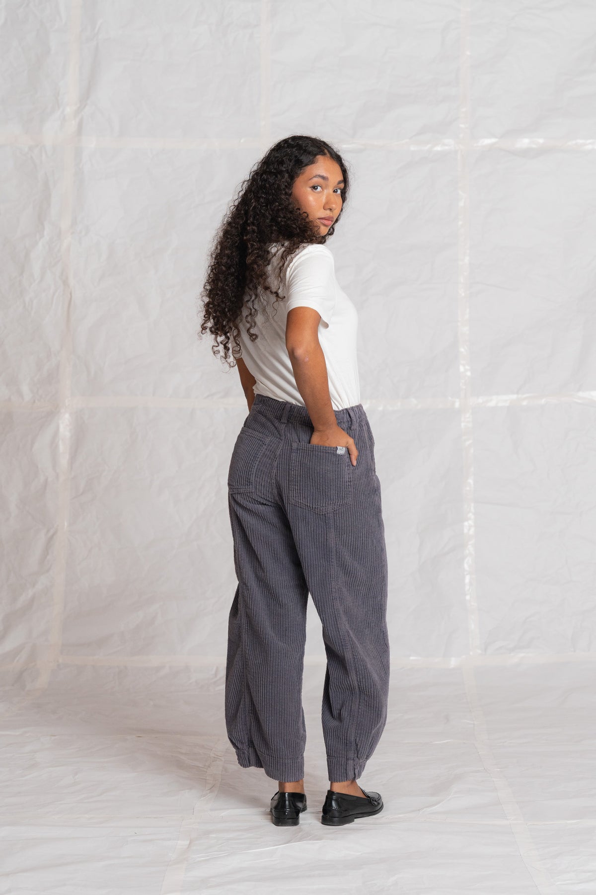 Pantalone Selene in velluto con elastico in vita - Malva