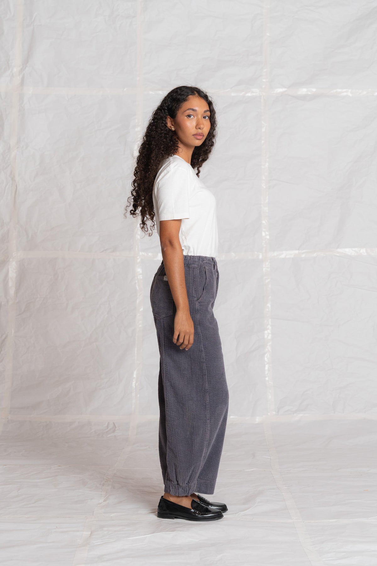 Pantalone Selene in velluto con elastico in vita - Malva