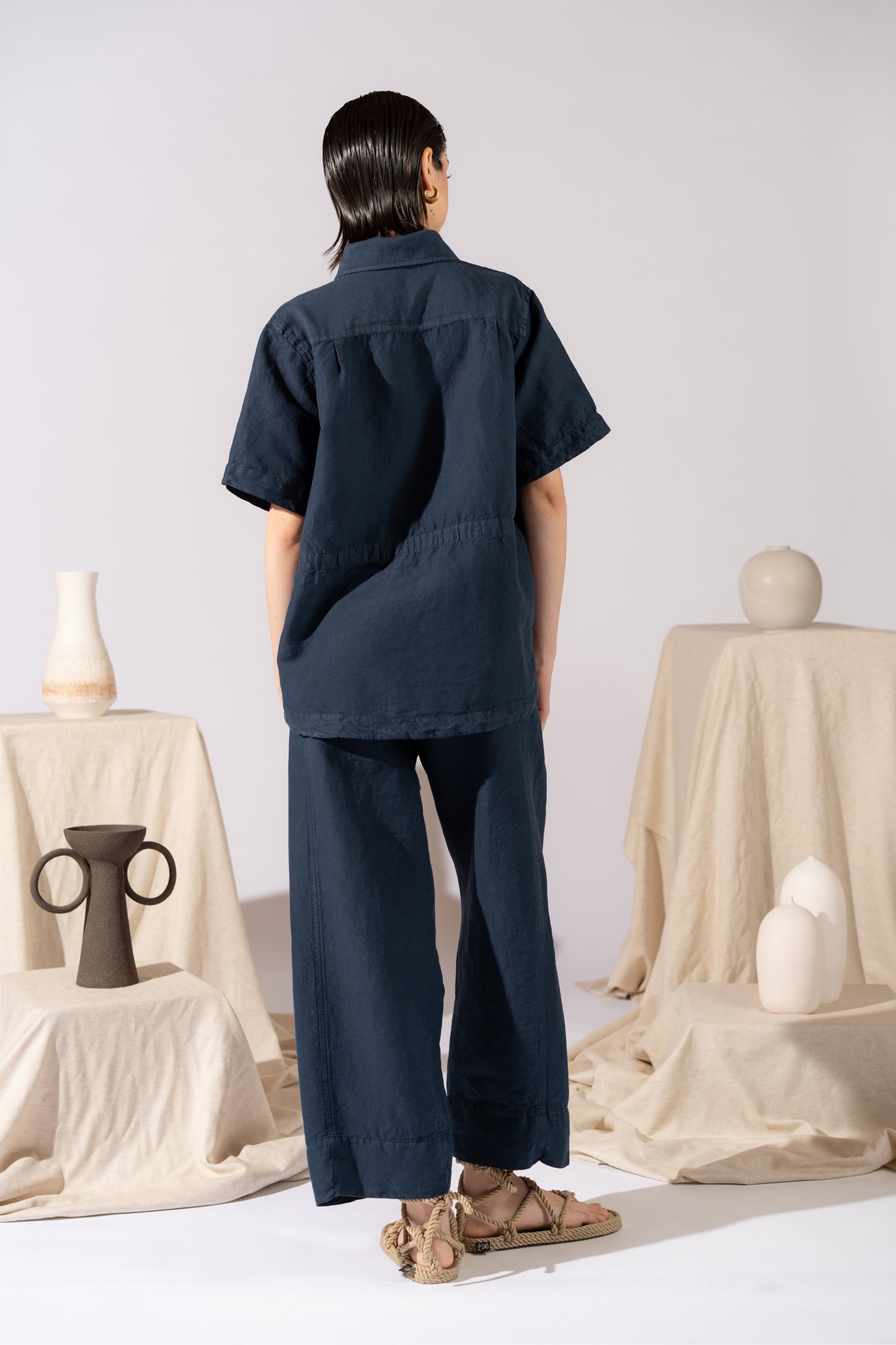 Camicia Aura con coulisse in Canapa Cotone - Blu navy