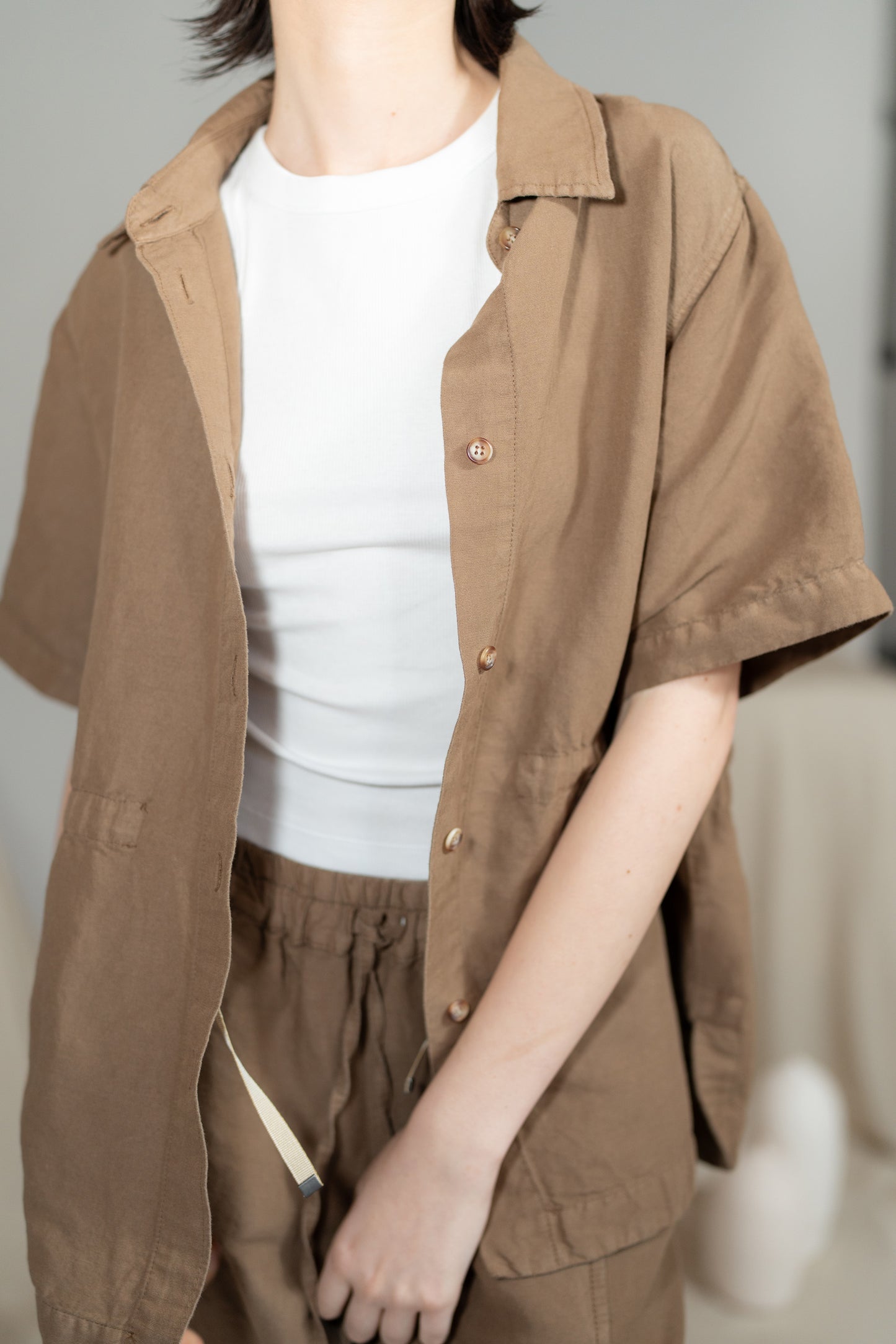 Camicia Aura con coulisse in Canapa Cotone - Marrone
