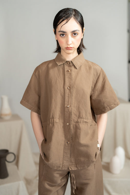 Camicia Aura con coulisse in Canapa Cotone - Marrone