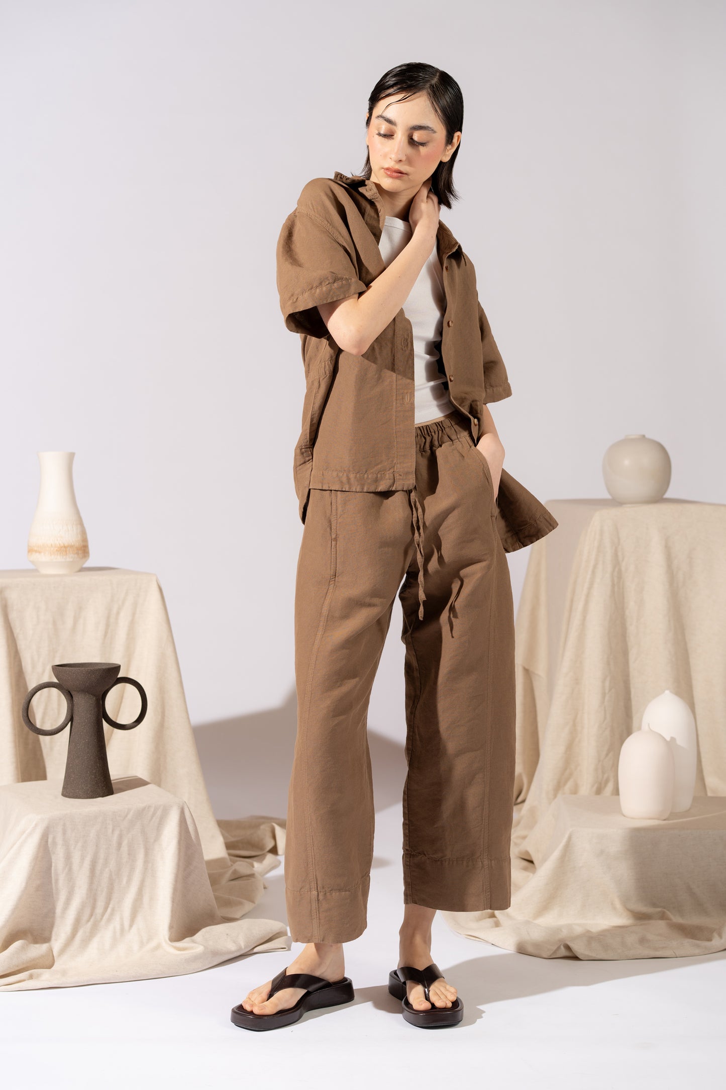 Camicia Aura con coulisse in Canapa Cotone - Marrone