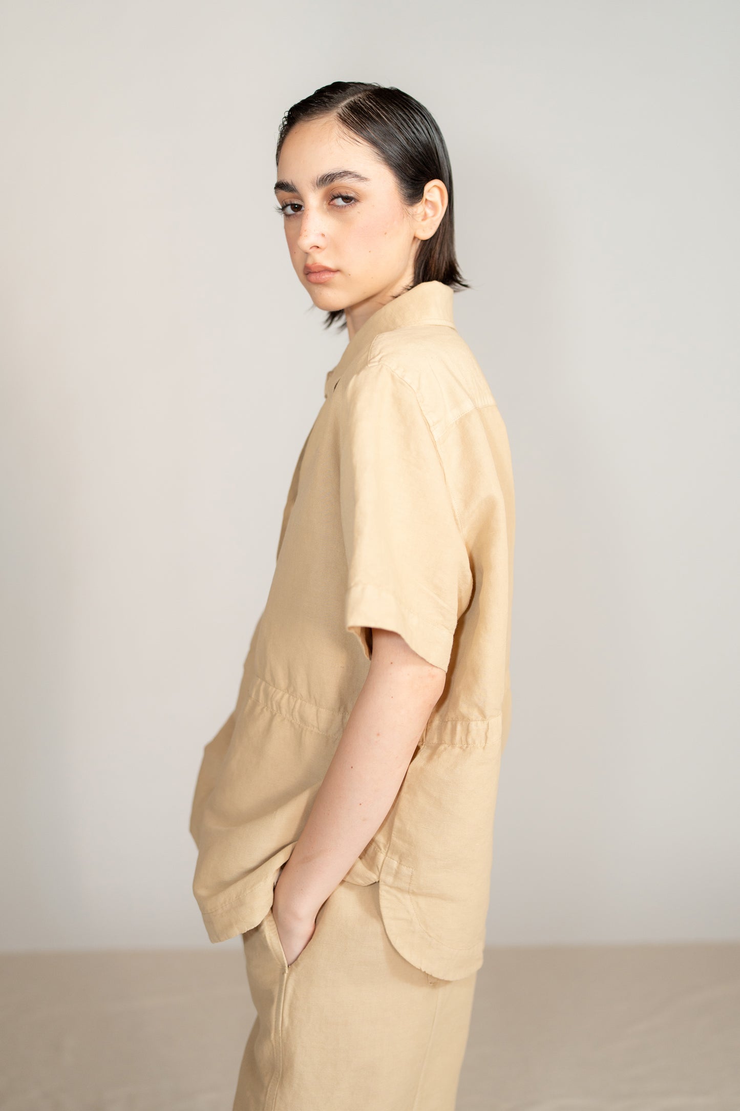 Camicia Aura con coulisse in Canapa Cotone - Miele