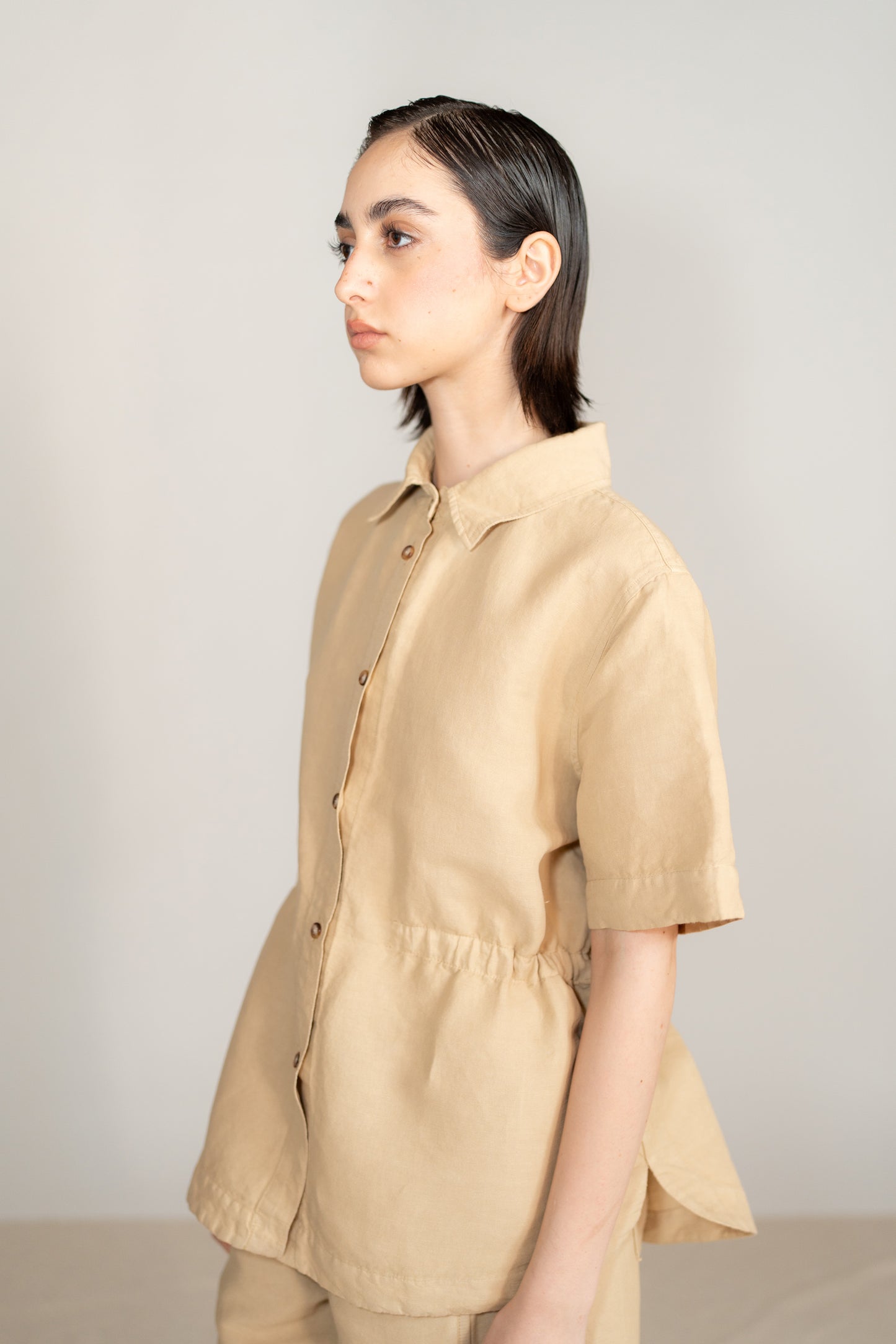 Camicia Aura con coulisse in Canapa Cotone - Miele