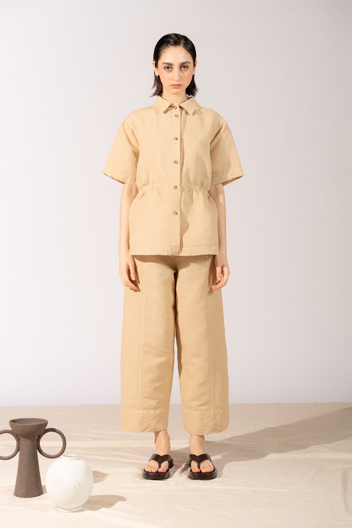 Camicia Aura con coulisse in Canapa Cotone - Miele