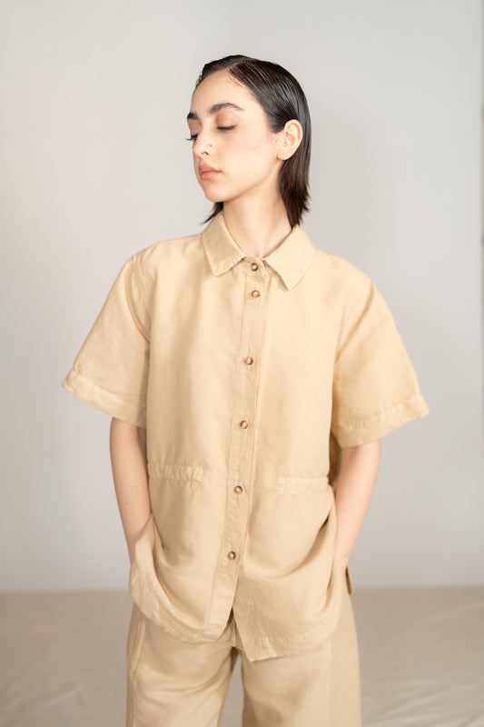 Camicia Aura con coulisse in Canapa Cotone - Miele