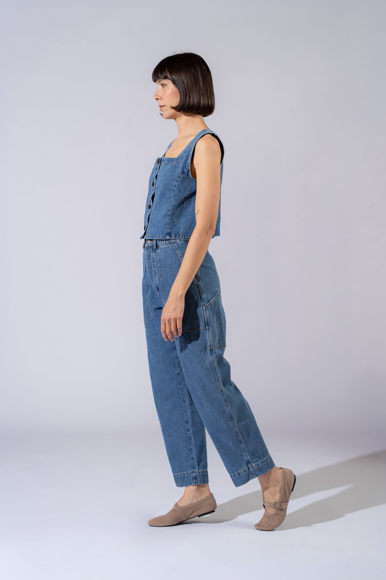 AKTIONSSET: Blaue, gewaschene Apollo-Jeans + blaues, gewaschenes Yoko-Top