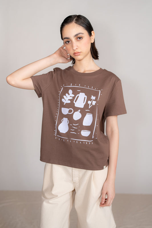 T-shirt "giardini interiori" - cotone bio - Marrone/Lilla
