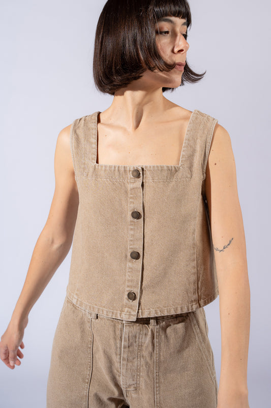 Top Yoko scollo quadrato -  Jeans Beige Duna washed