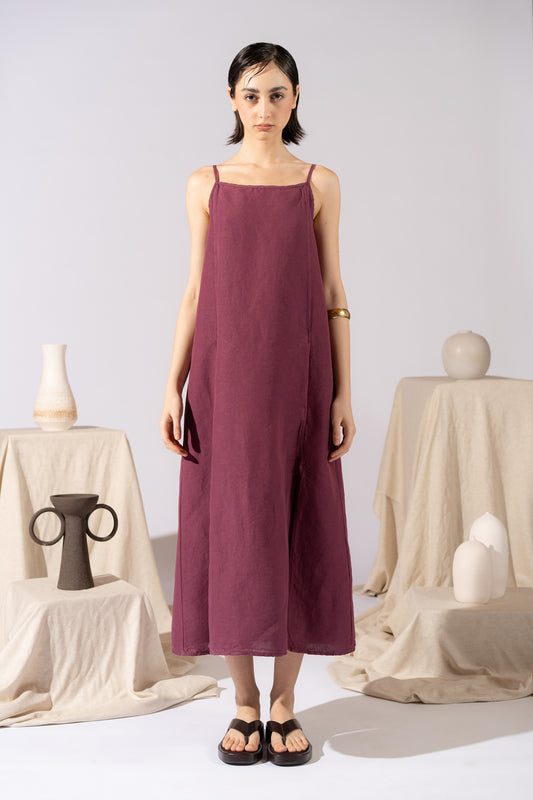 Vestito Aria in canapa cotone con fodera e tasche- Amaranto