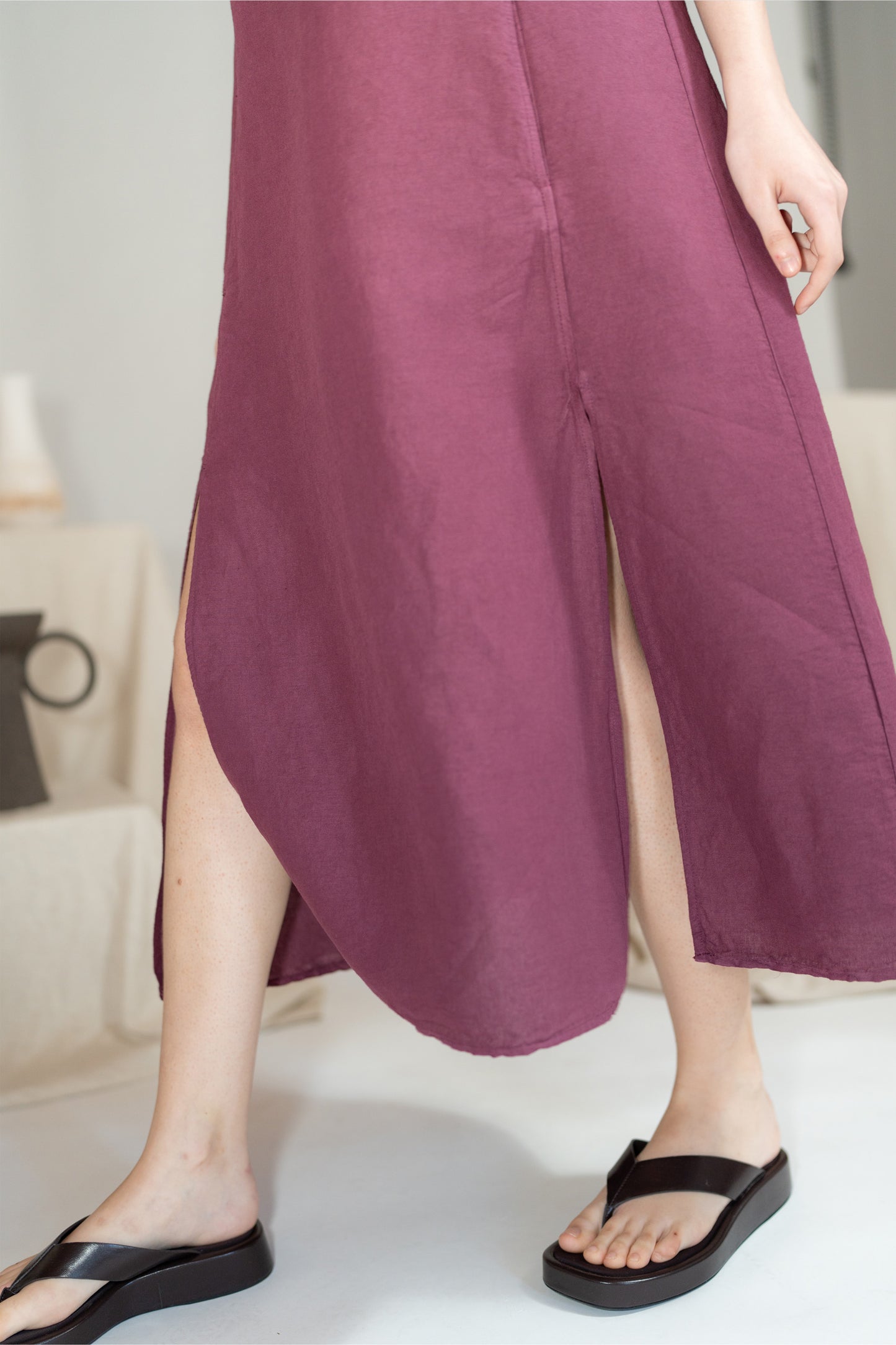 Vestito Aria in canapa cotone con fodera e tasche- Amaranto