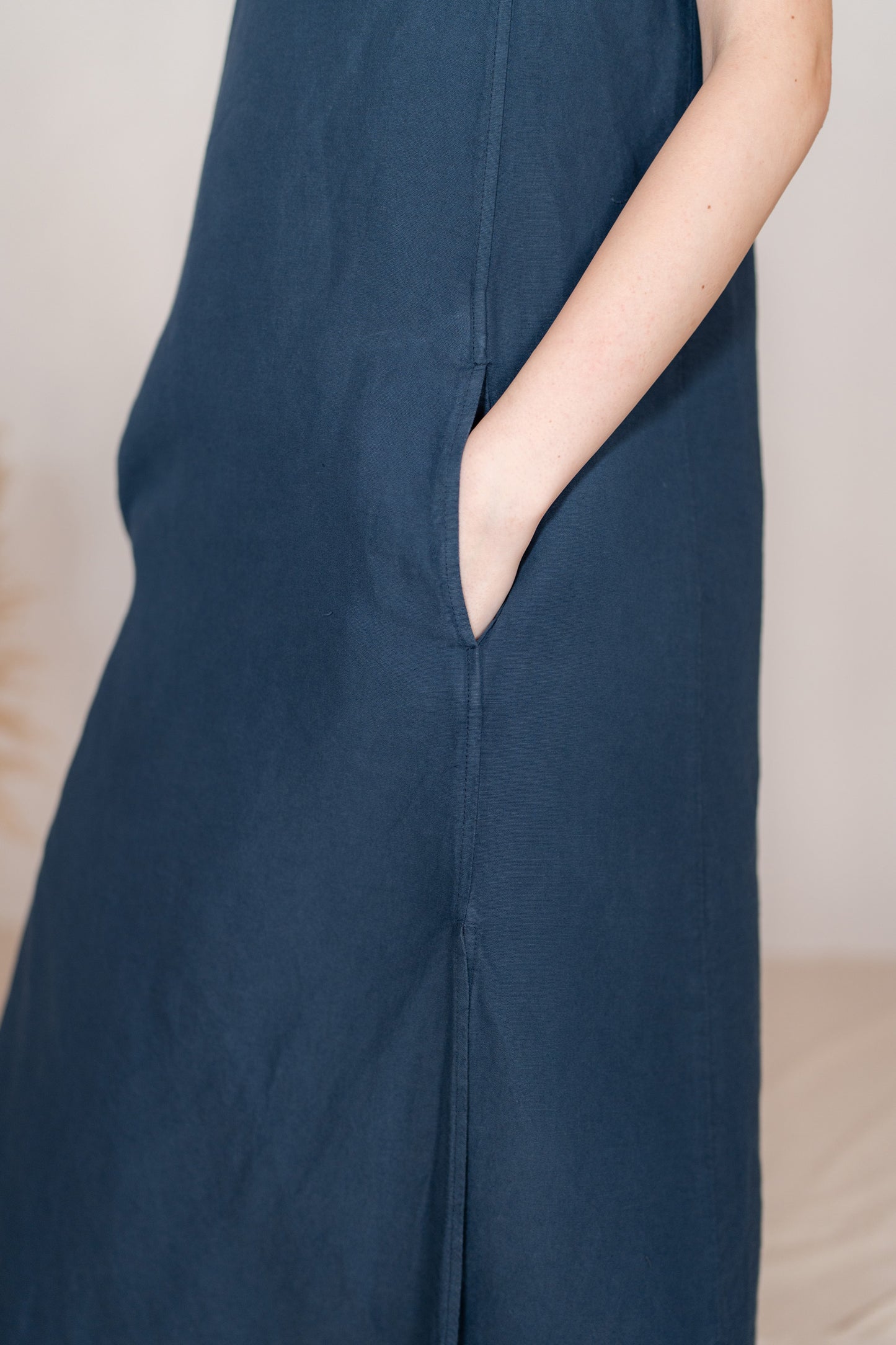 Vestito Aria in canapa cotone con fodera e tasche- blu Navy