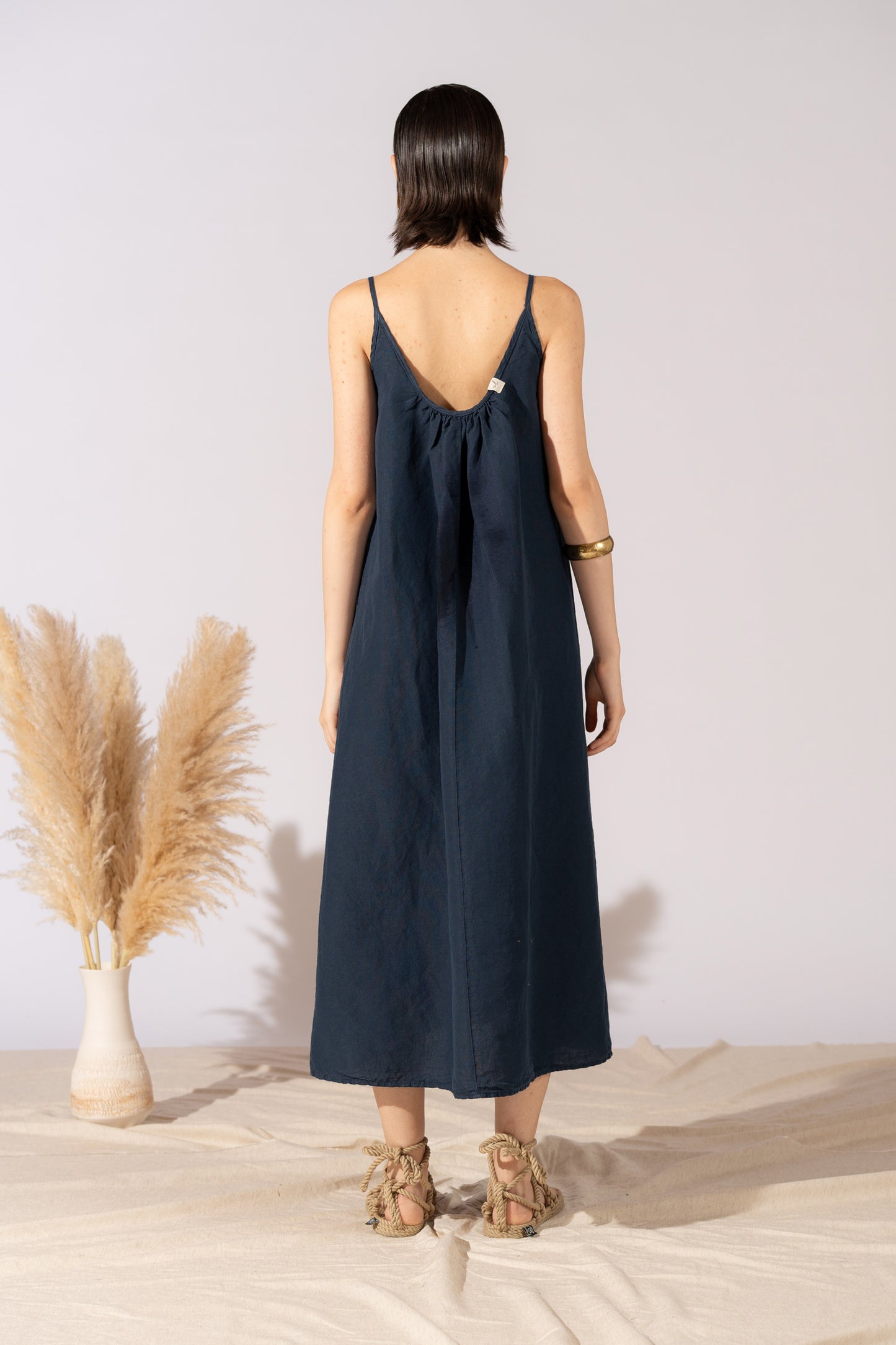 Vestito Aria in canapa cotone con fodera e tasche- blu Navy