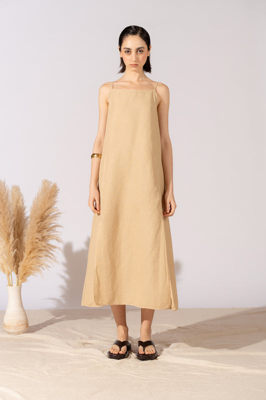 Vestito Aria in canapa cotone con fodera e tasche- Miele