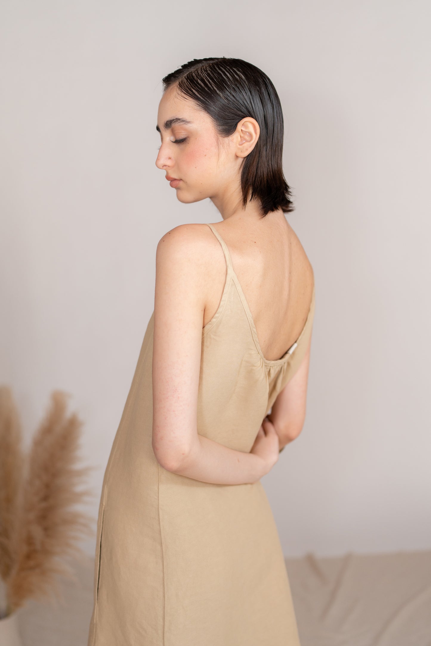 Vestito Aria in canapa cotone con fodera e tasche- Miele