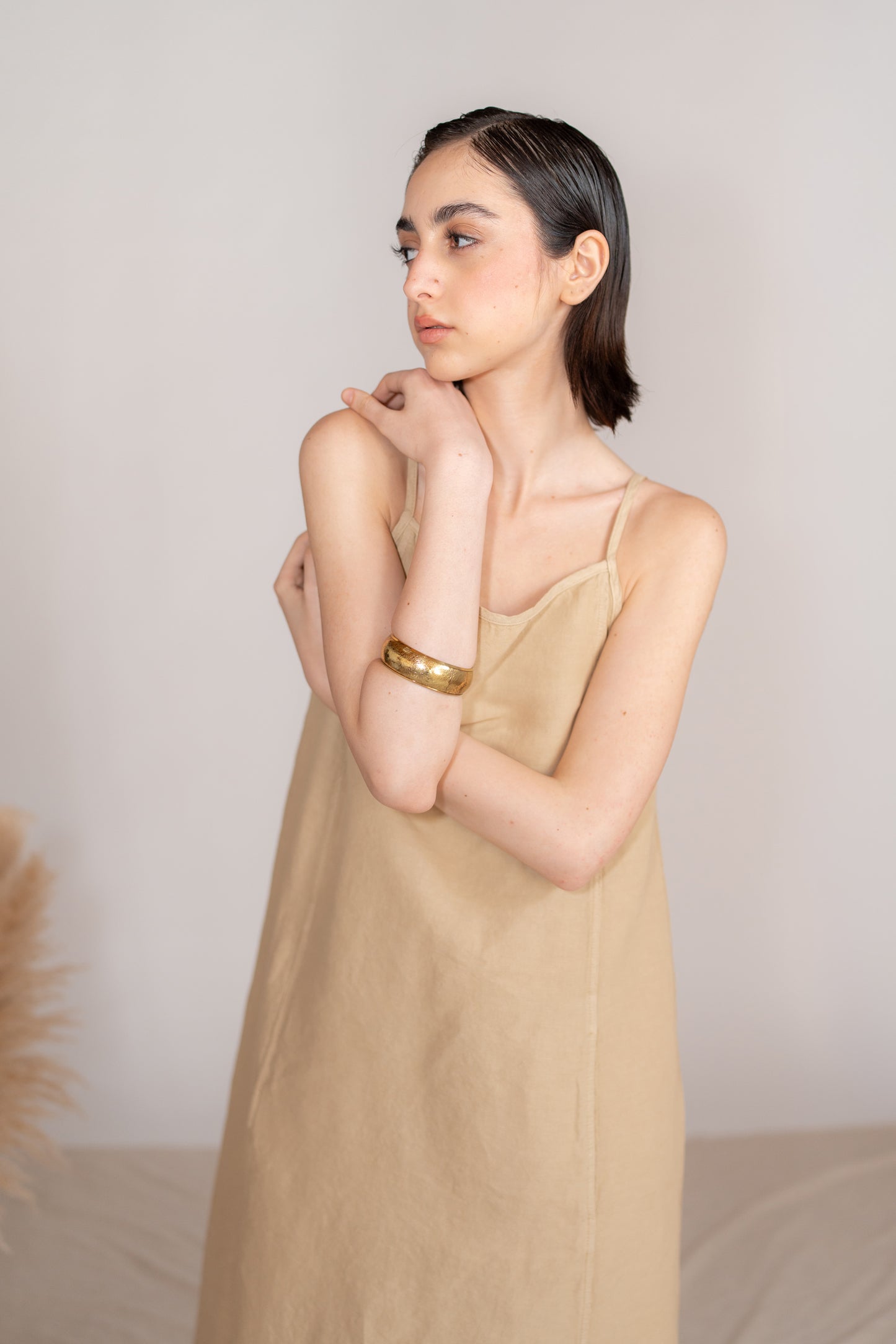 Vestito Aria in canapa cotone con fodera e tasche- Miele