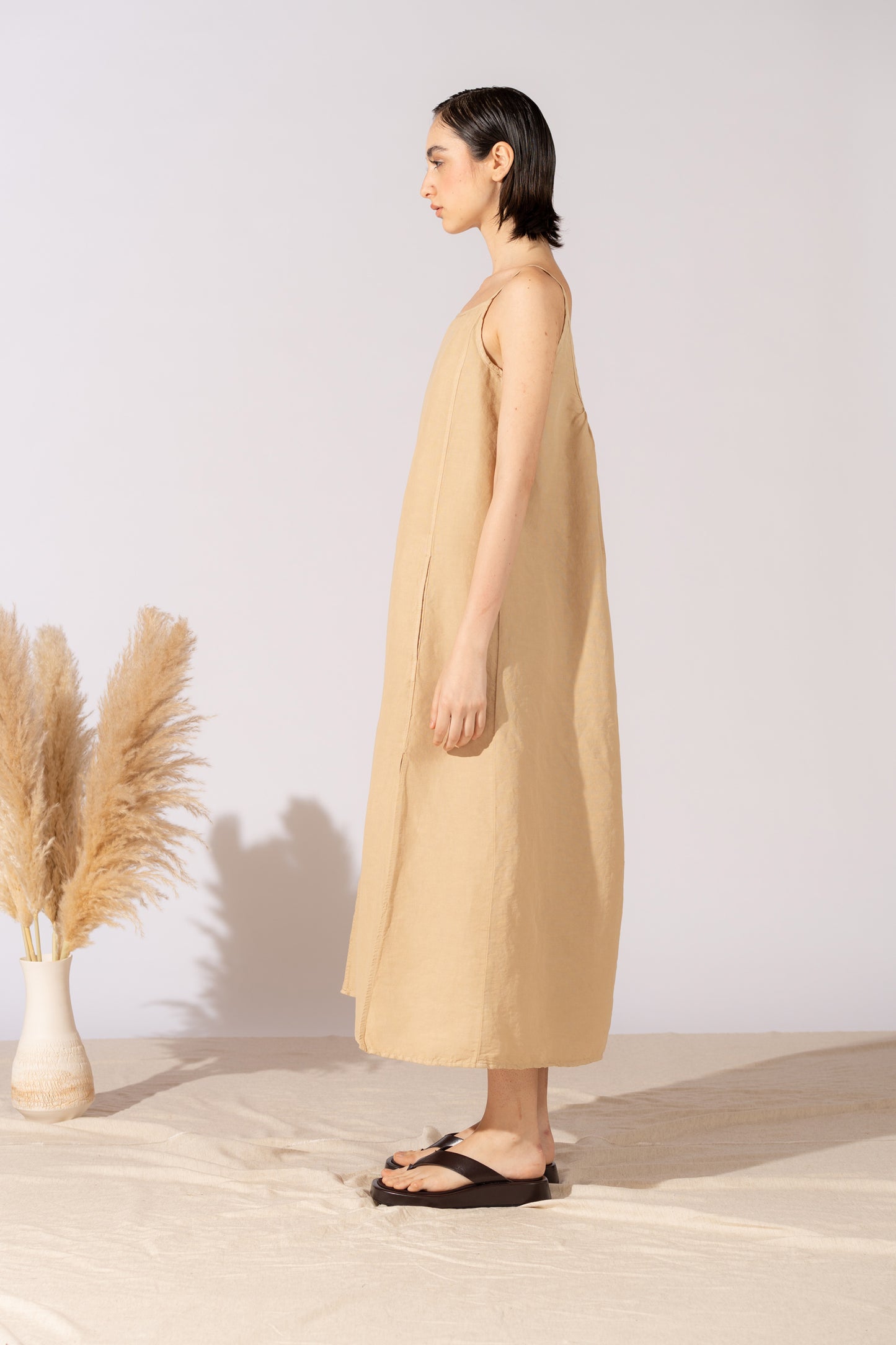Vestito Aria in canapa cotone con fodera e tasche- Miele