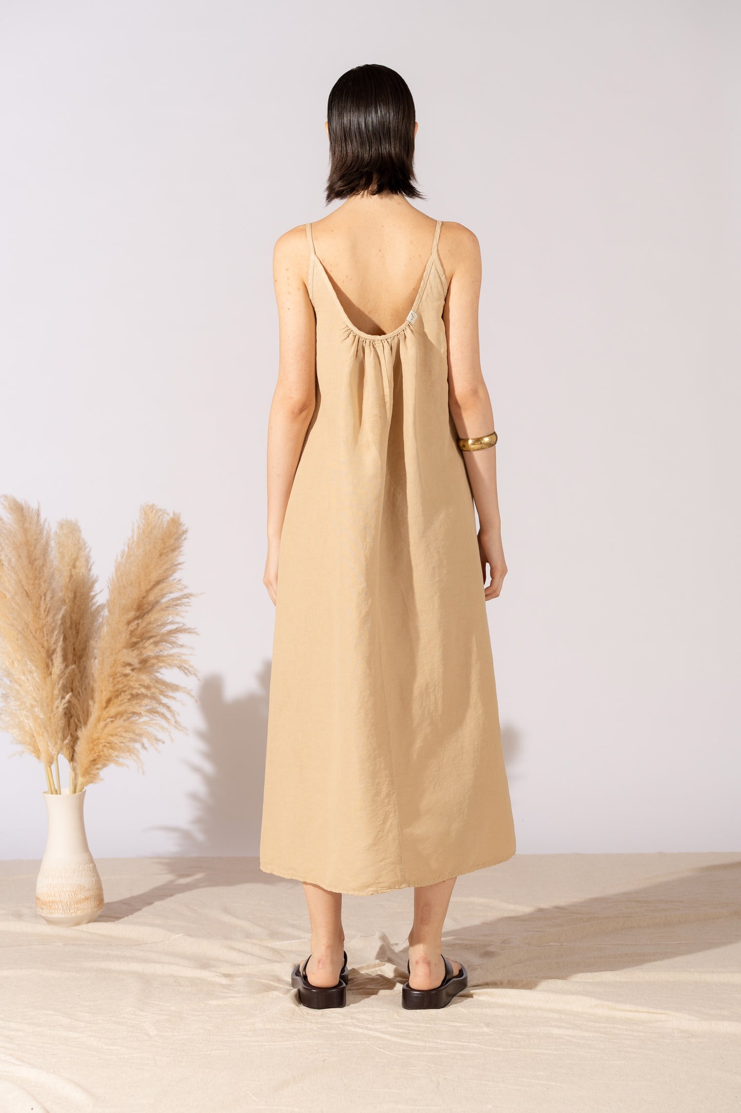 Vestito Aria in canapa cotone con fodera e tasche- Miele