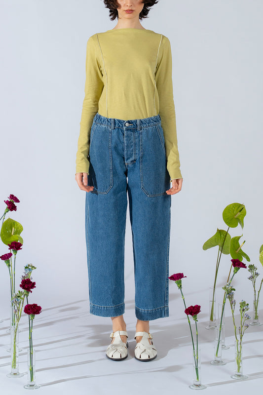 Jeans Apollo in cotone riciclato con elastico in vita - Blu washed