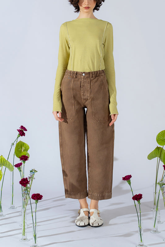 Pantaloni Apollo in denim di canapa con elastico in vita - Marrone Old