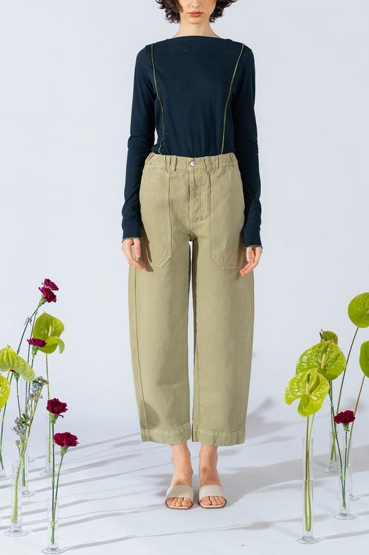 Pantaloni Apollo in denim di canapa con elastico in vita - verde kiwi