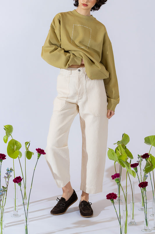 Pantaloni Apollo in denim di canapa con elastico in vita - bianco Panna