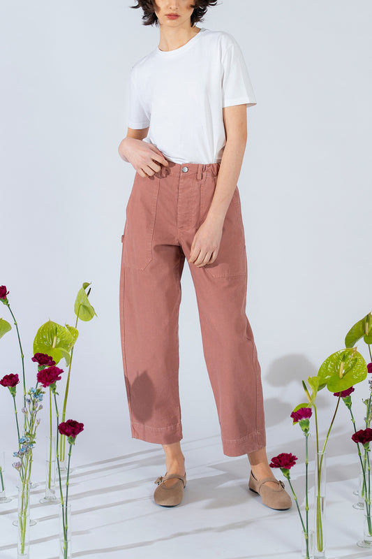 Pantaloni Apollo in cotone con elastico in vita - Rosa antico