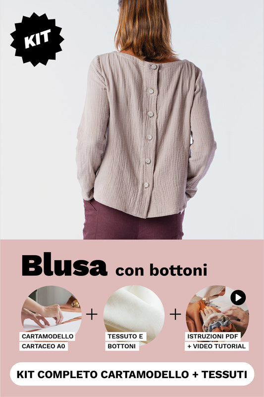 KIT Blusa con bottoni:  Cartamodello Cartaceo + Tessuto