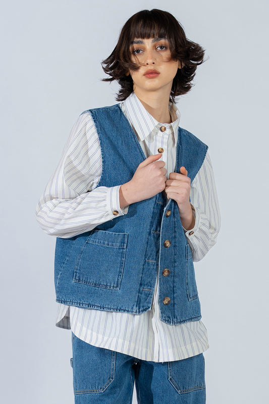 Gilet Vega con fodera - Jeans blu Washed