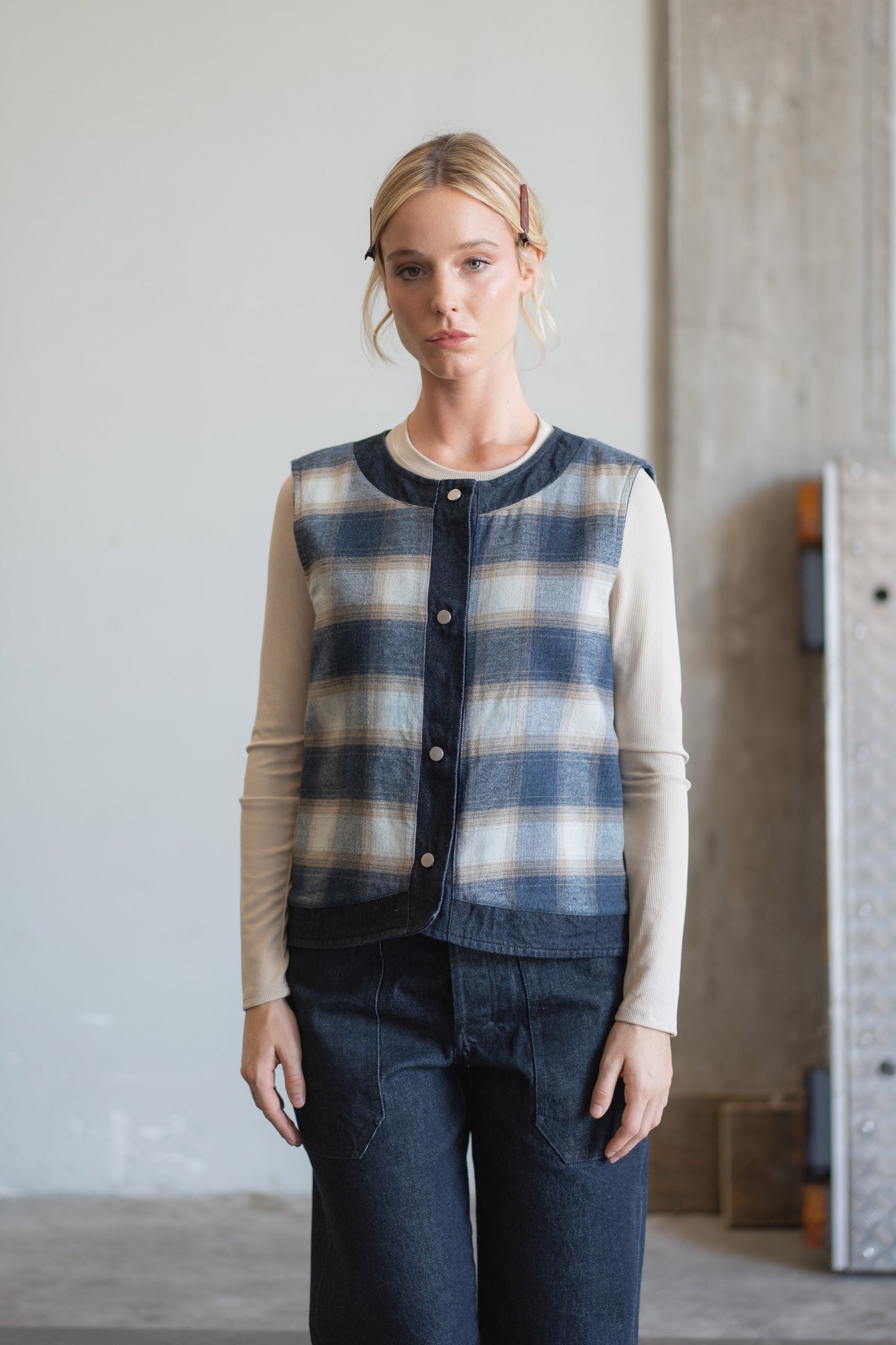 Gilet reversibile Iris - Jeans + check