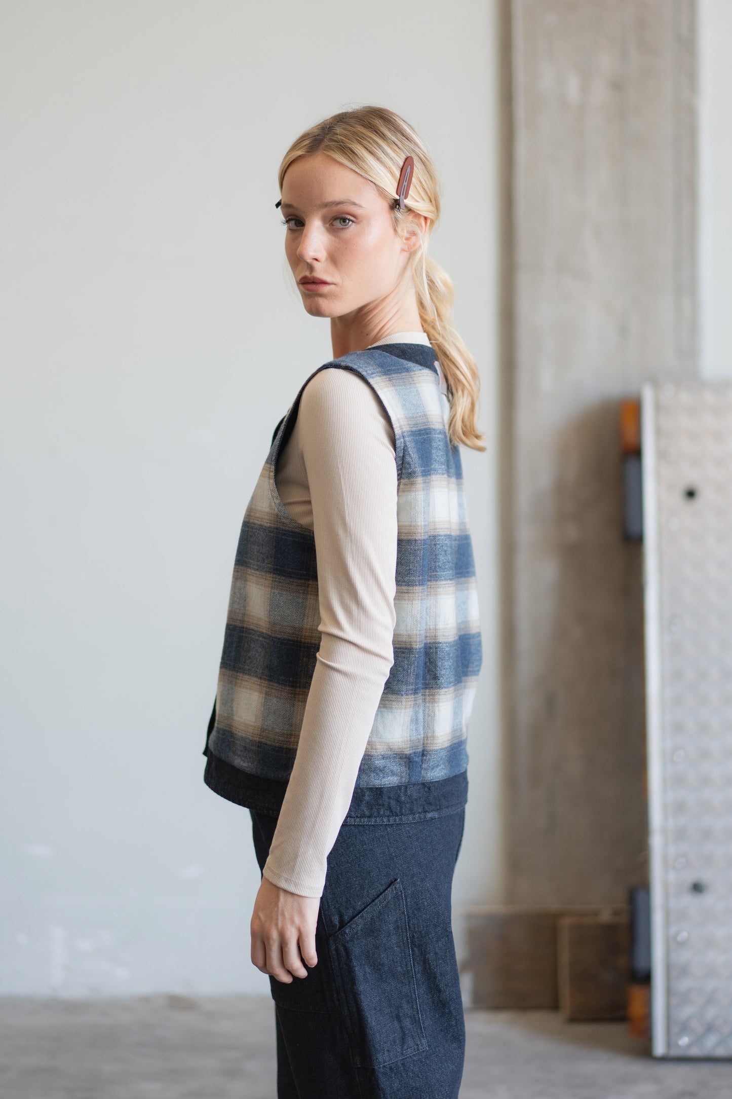 Gilet reversibile Iris - Jeans + check