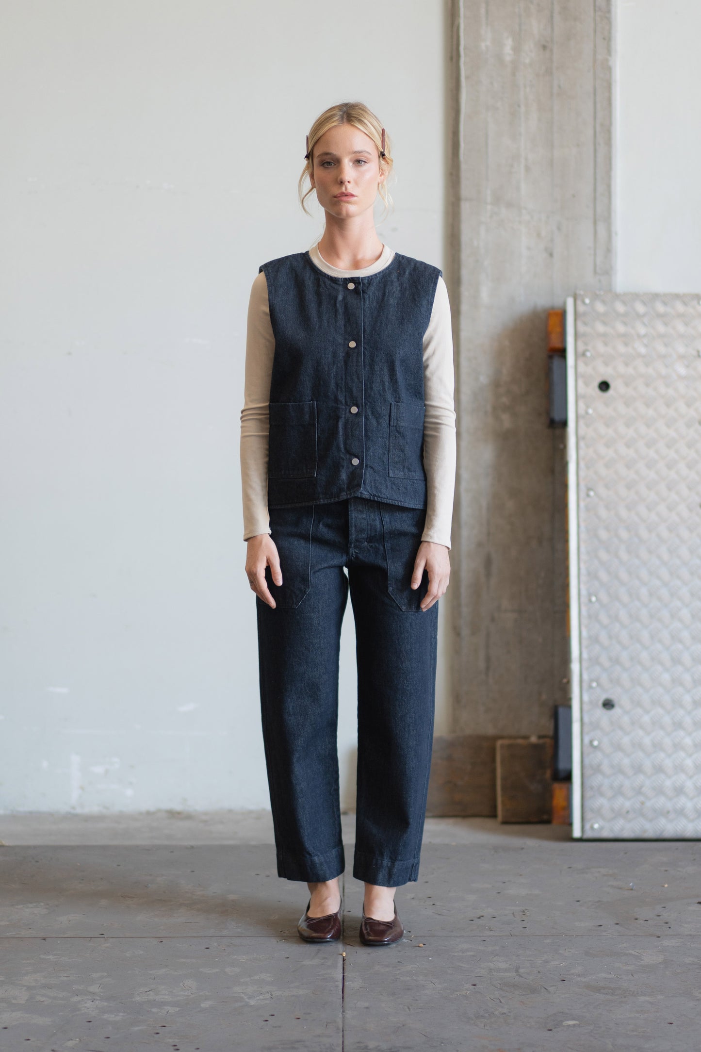 Gilet reversibile Iris - Jeans + check
