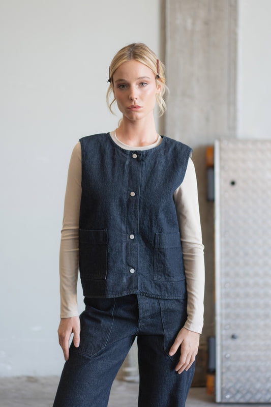 Gilet reversibile Iris - Jeans + check