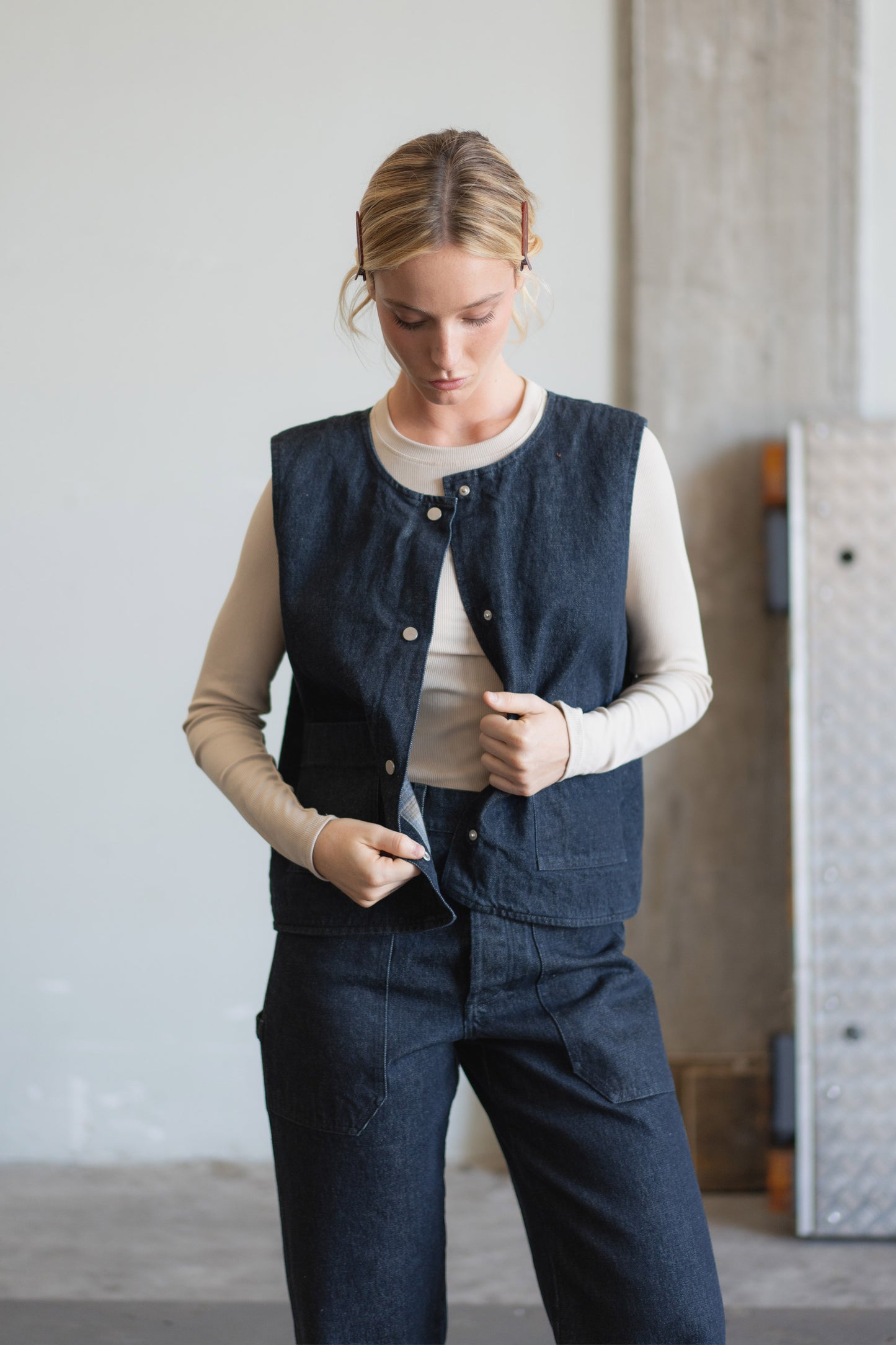 Gilet reversibile Iris - Jeans + check