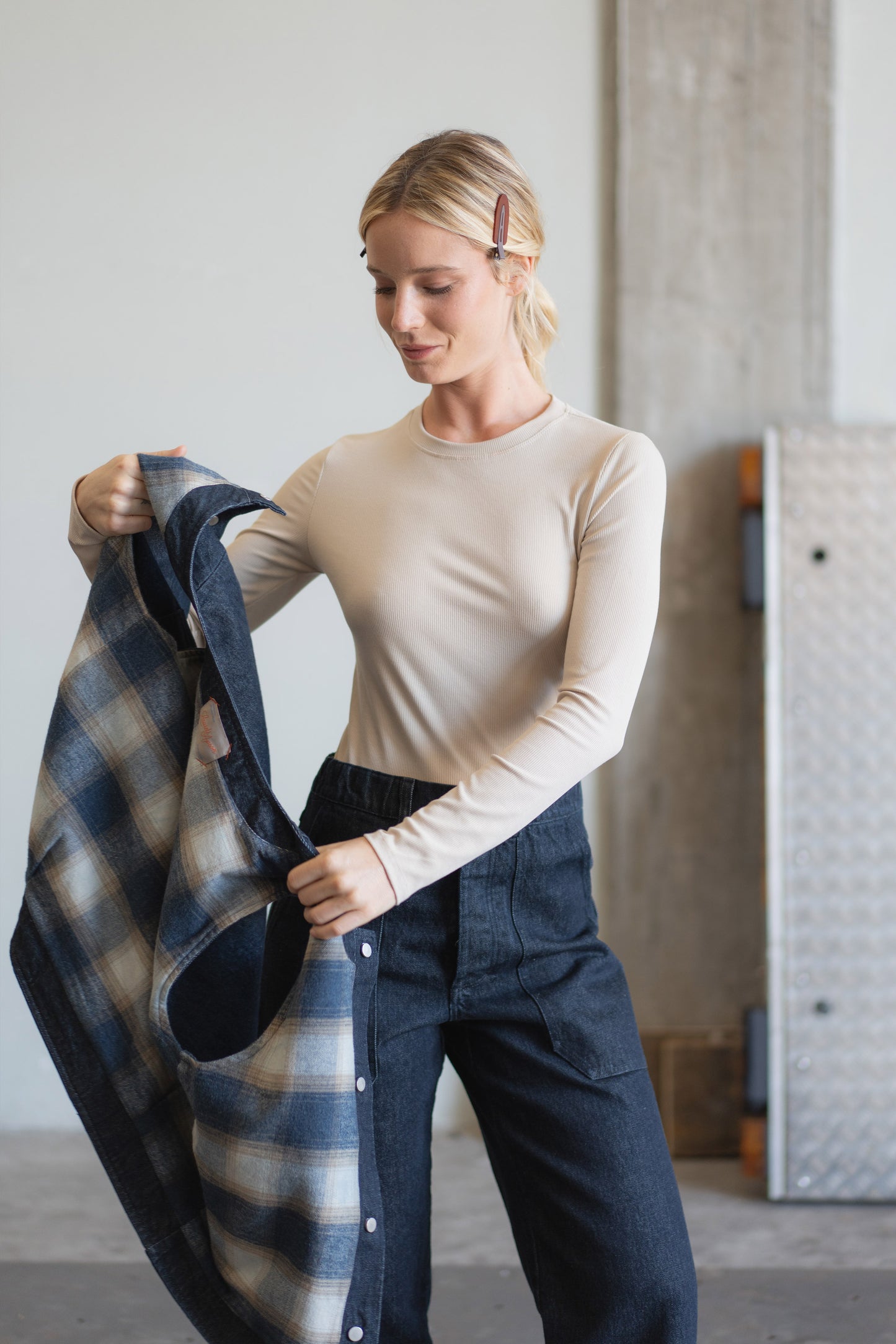 Gilet reversibile Iris - Jeans + check