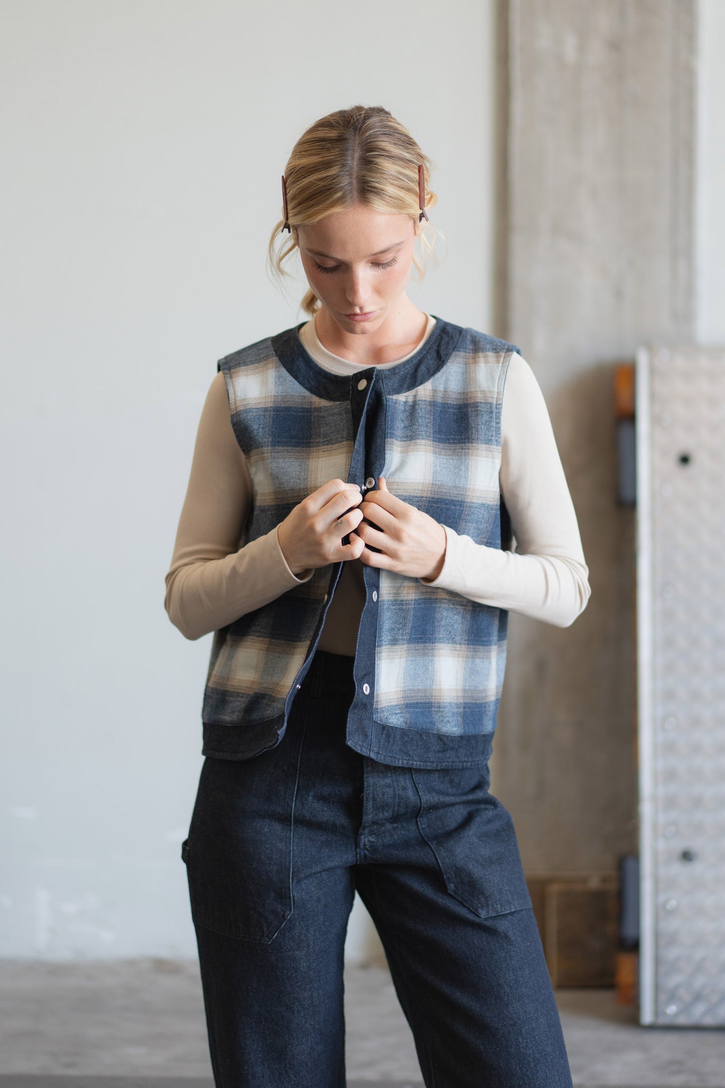 Gilet reversibile Iris - Jeans + check